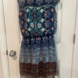 Source Unknown Navy Multicolor Printed Women’s Dress